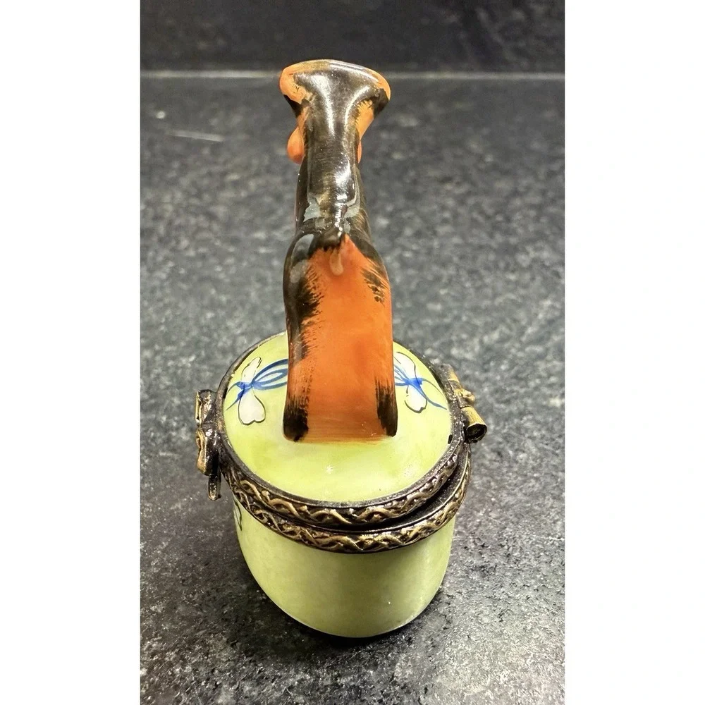 Eximious Limoges France Terrier Dog Trinket Box Hand Painted Porcelain Miniature